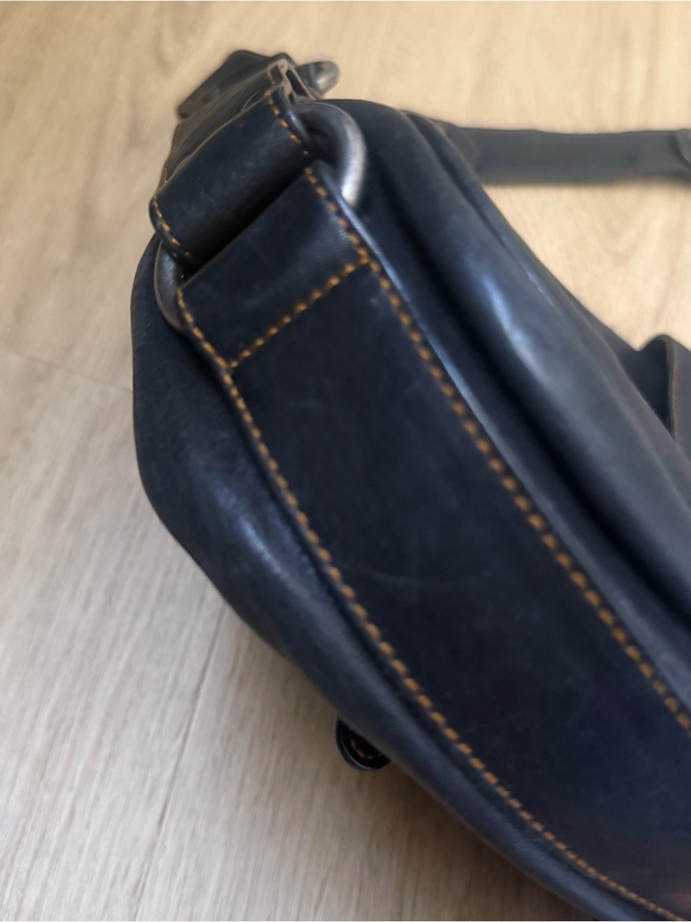 Vintage Christian Dior Black Gaucho Double Saddle Bag wi/ Silver Buckles + Coin - Picture 10 of 16